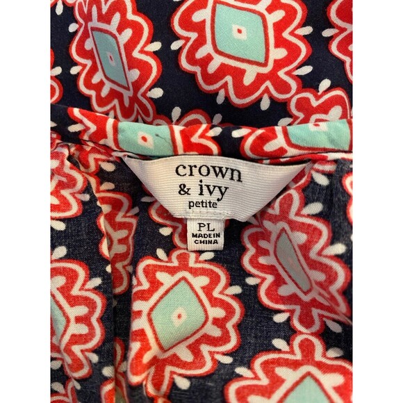 Crown & Ivy Boho Peasant Petite Large Navy Red Patterened Top Blouse Casual - Picture 8 of 11